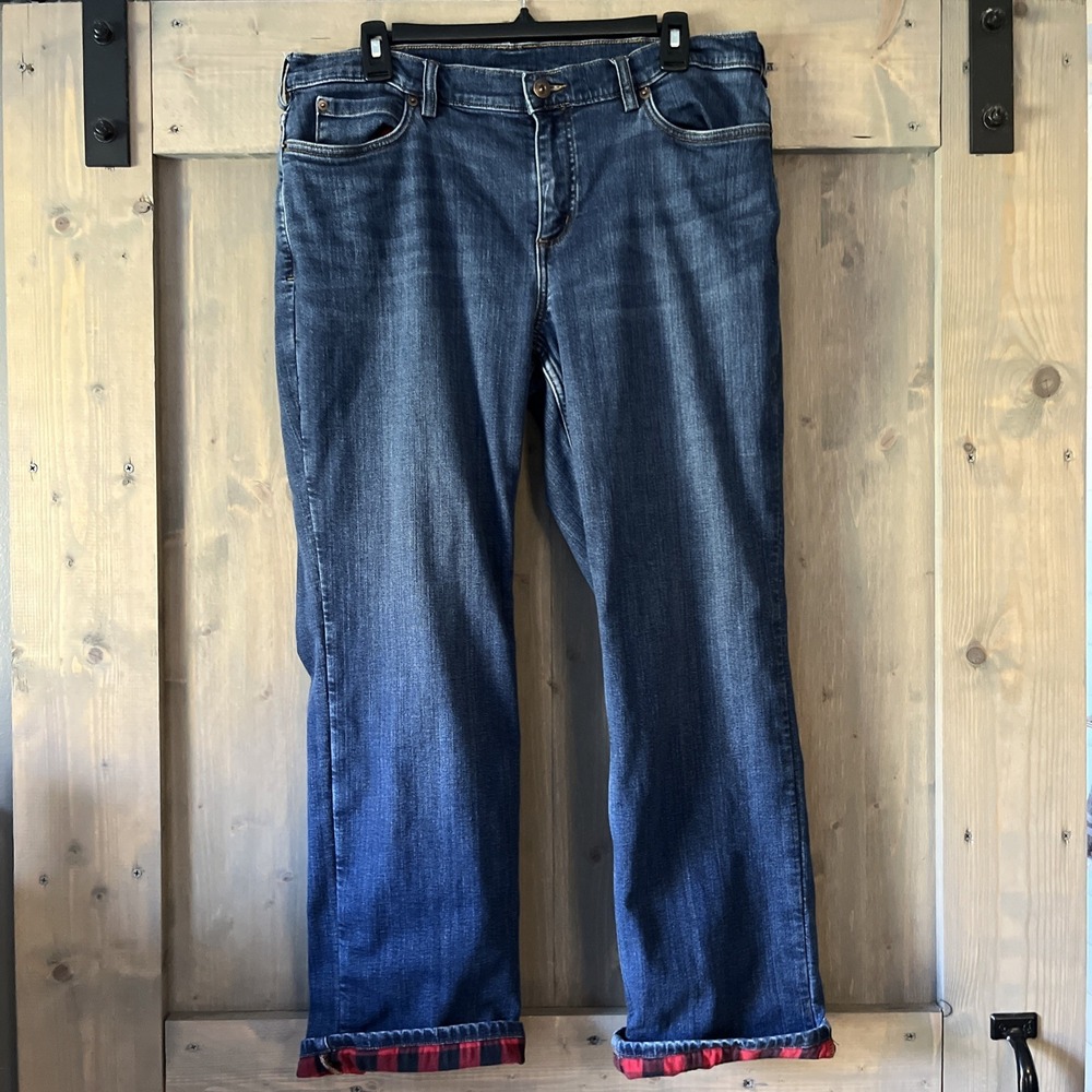 Duluth Trading Women's Daily Denim Lined Straight Leg Jeans Sz 14 Flannel Lined